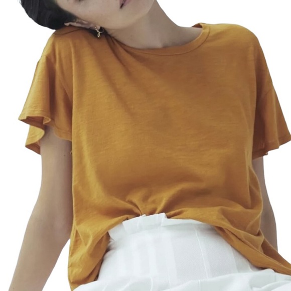 Anthropologie NWT T.La Lilac Lavender Flutter Ruffle Short Sleeve Boxy Crop SM - Picture 4 of 16